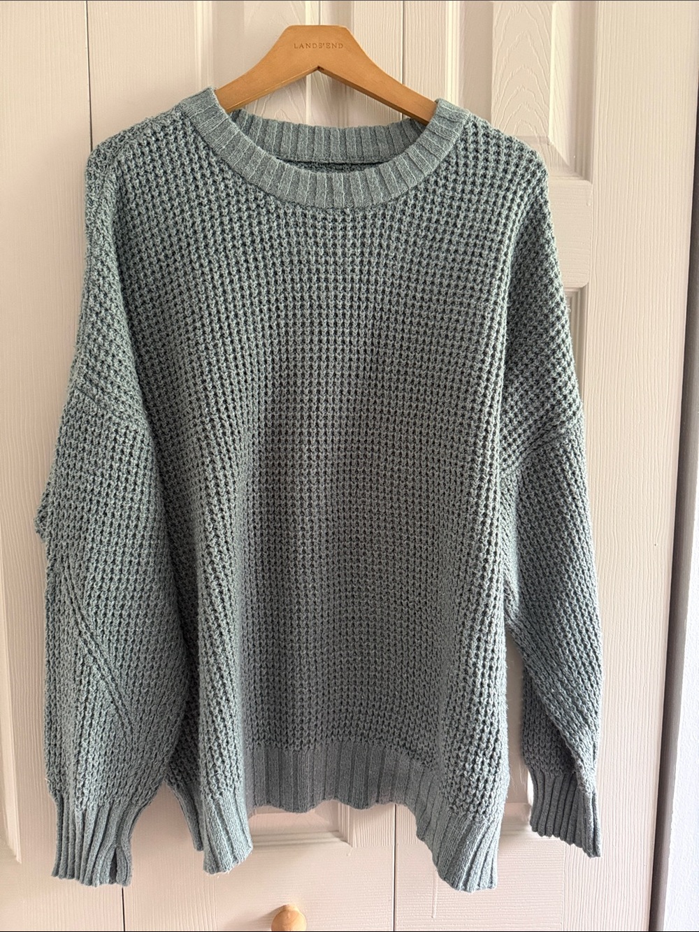 American Eagle Outfitters Waffle Knit Crewneck Sweater - Sage